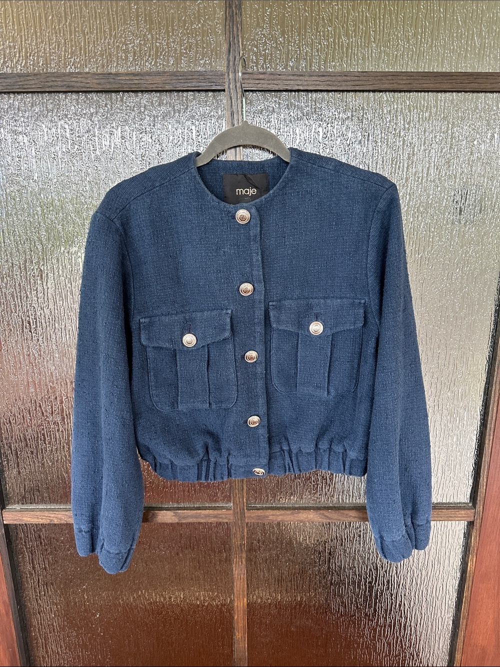 Maje Bimarine Tweed Jacket Classic Navy Button-Front Women’s Jacket Sz 38 or 4-6 - Picture 6 of 12